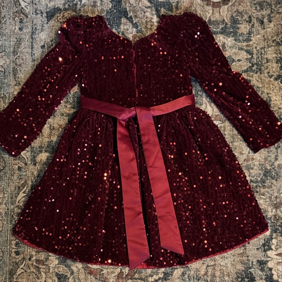 Elegant Burgundy Sequin Kids Dress - Picture 3 of 4